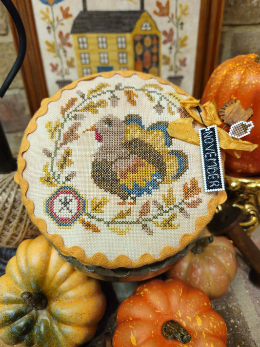 PREORDER Quaint Rose Needlearts TURKEY PIN DRUM SHORTIES MONTH #11 Cross Stitch Pattern