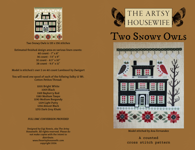 Two Snowy Owls Cross Stitch Pattern by The Artsy Housewife