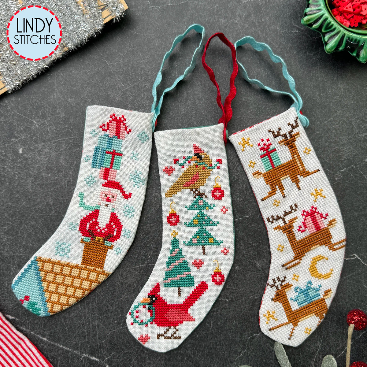 Up on the Rooftop Stockings Cross Stitch Pattern