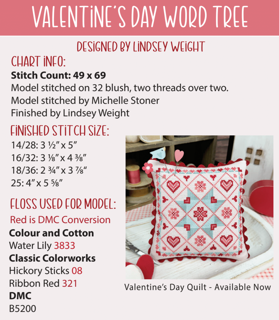 Valentine's Day Word Tree Cross Stitch Pattern by Primrose Cottage