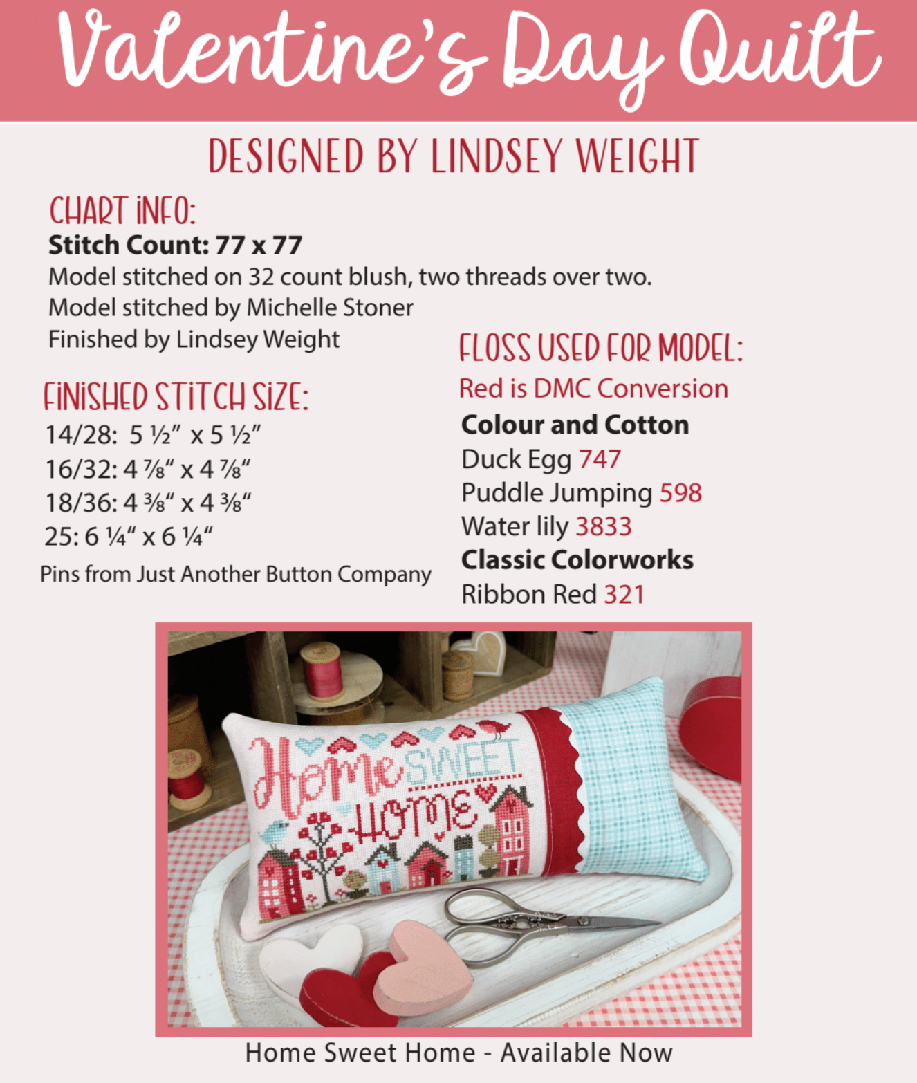 Valentine's Day Quilt Cross Stitch Pattern by Primrose Cottage