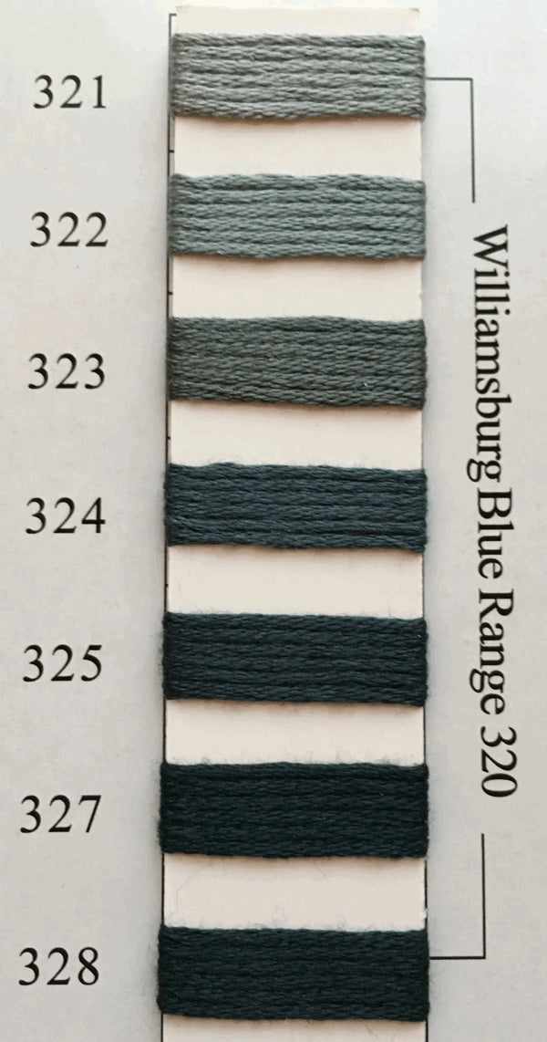 Needlepoint NPI Silk Floss 8 Ply Williamsburg Blue Range 321 322 323 324 325 327 328