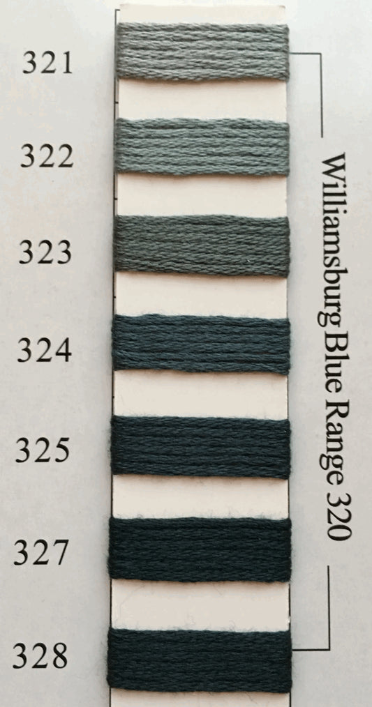 Needlepoint NPI Silk Floss 8 Ply Williamsburg Blue Range 321 322 323 324 325 327 328