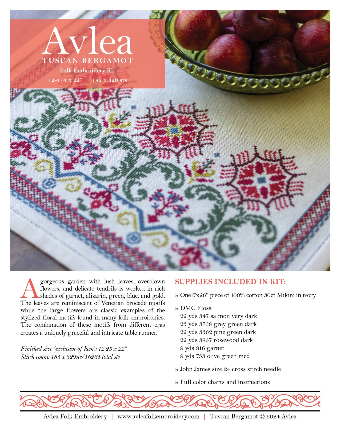 Cross stitch kit - Tuscan Bergamot by Avlea Folk Embroidery