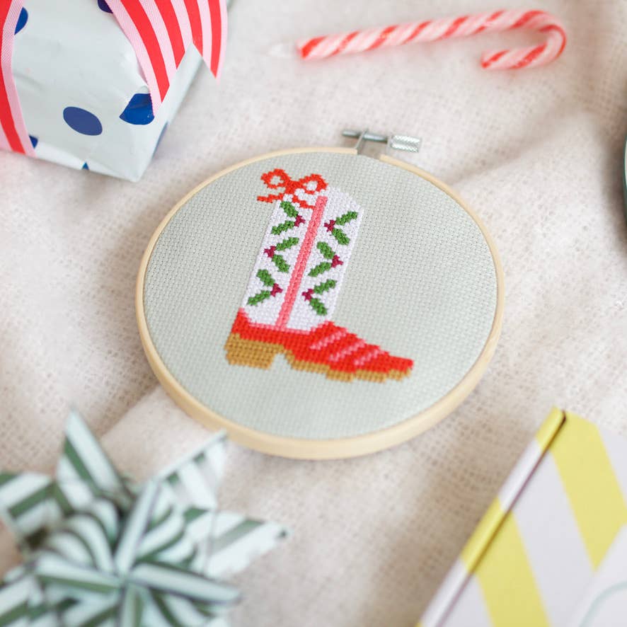 Christmas Cowboy Boot Counted Cross Stitch Kit