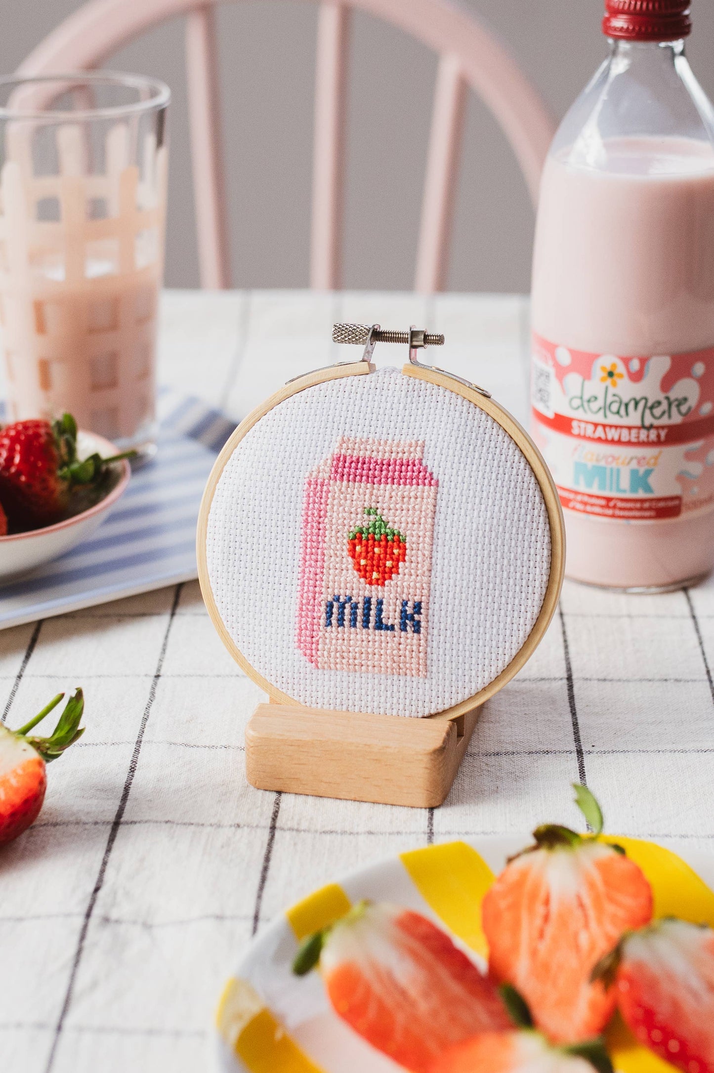 Strawberry Milk Beginner Cross Stitch Kit Beginner Friendly