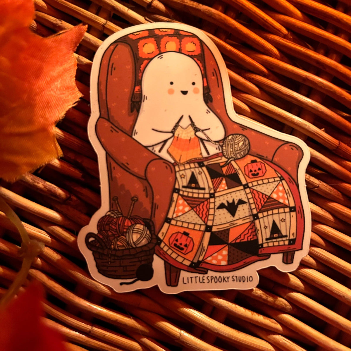 Knitting Ghostie Waterproof Sticker