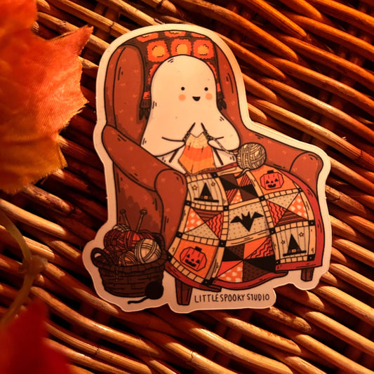 Knitting Ghostie Waterproof Sticker