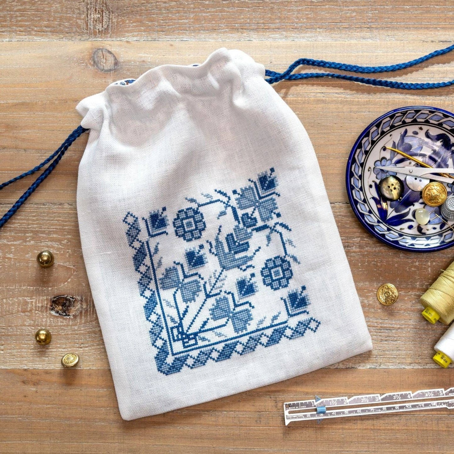 Blue Indigo Bag Cross Stitch Avlea Folk Embroidery Kit