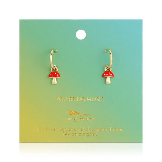 Mushroom Drop Hoop Earrings Gold Plated Nickel Free