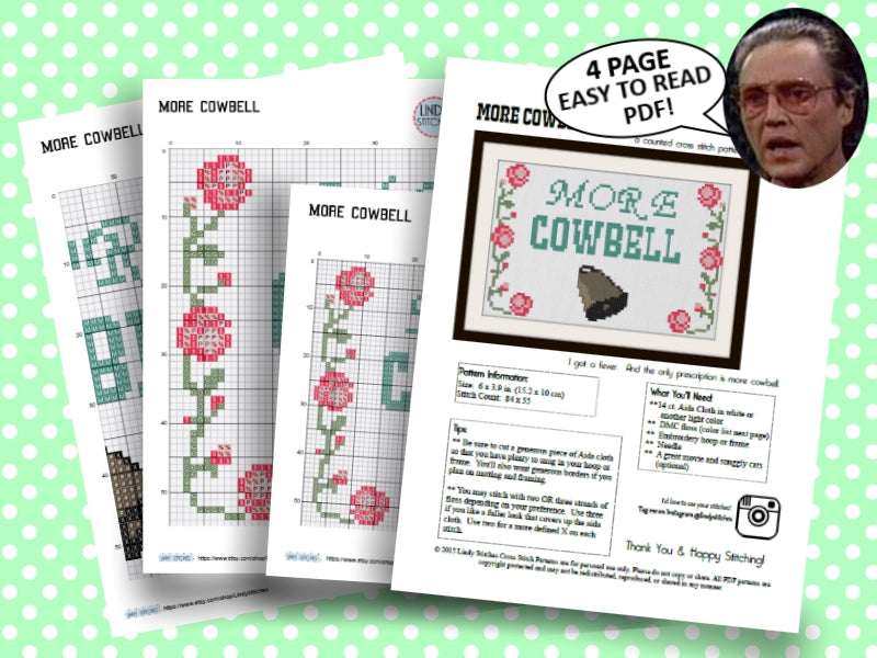 *FREEBIE* More Cowbell Cross Stitch Pattern PDF by Lindy Stitches