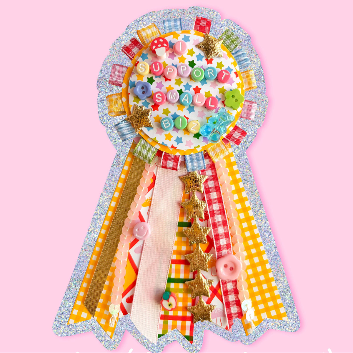 I Support Small Biz Ribbon Glitter Sticker