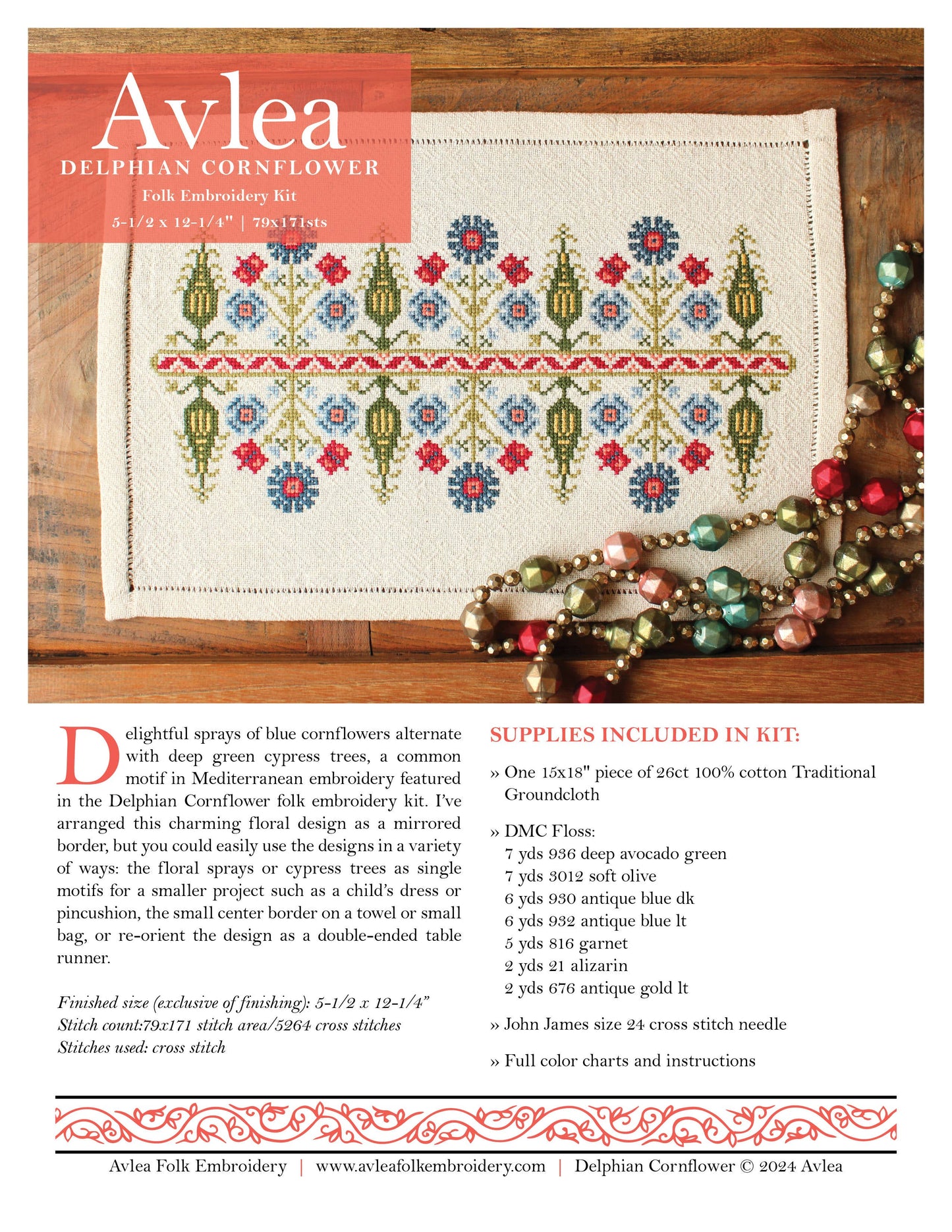 Cross Stitch Kit - Delphian Cornflower Avlea Folk Embroidery