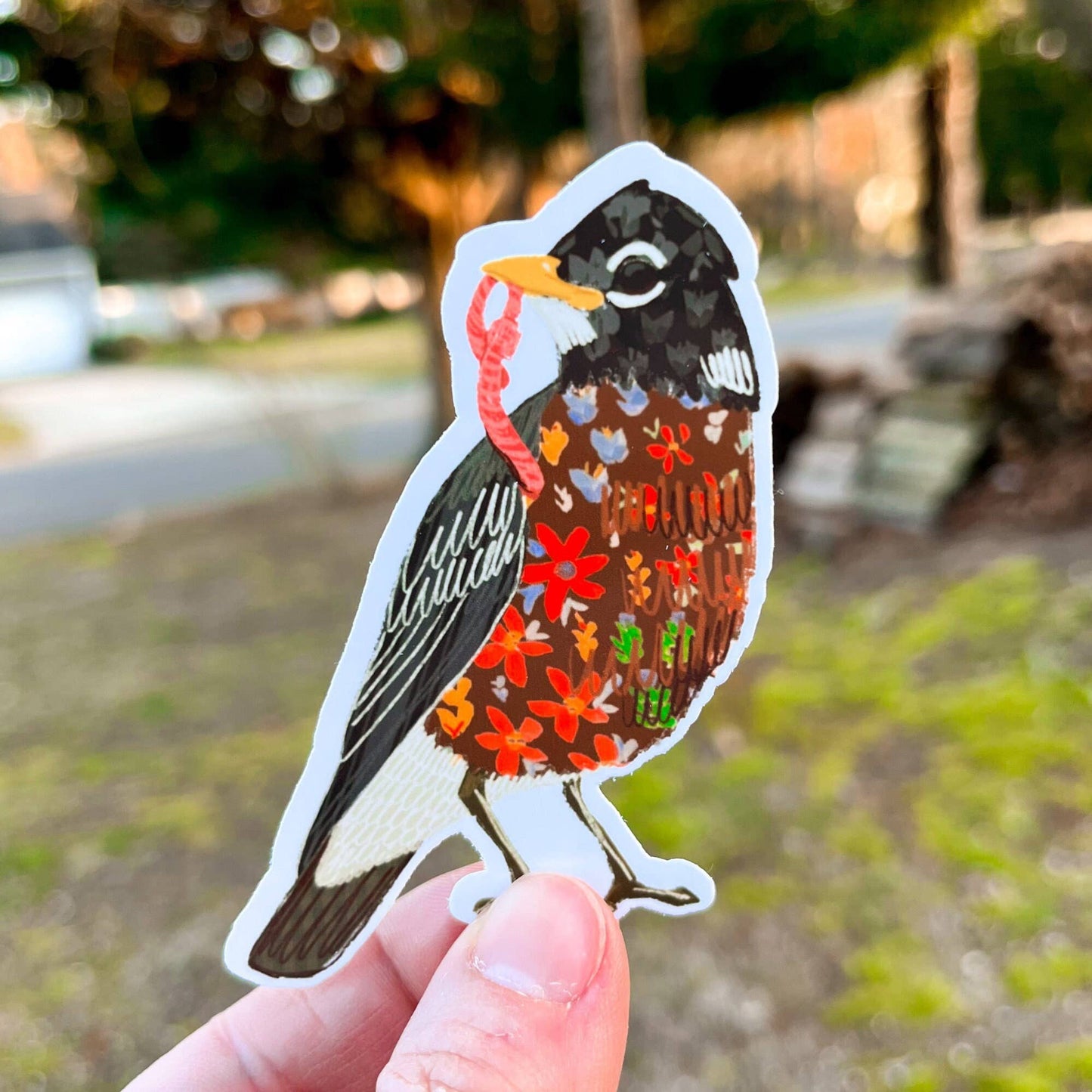 Flowery Robin Vinyl Sticker
