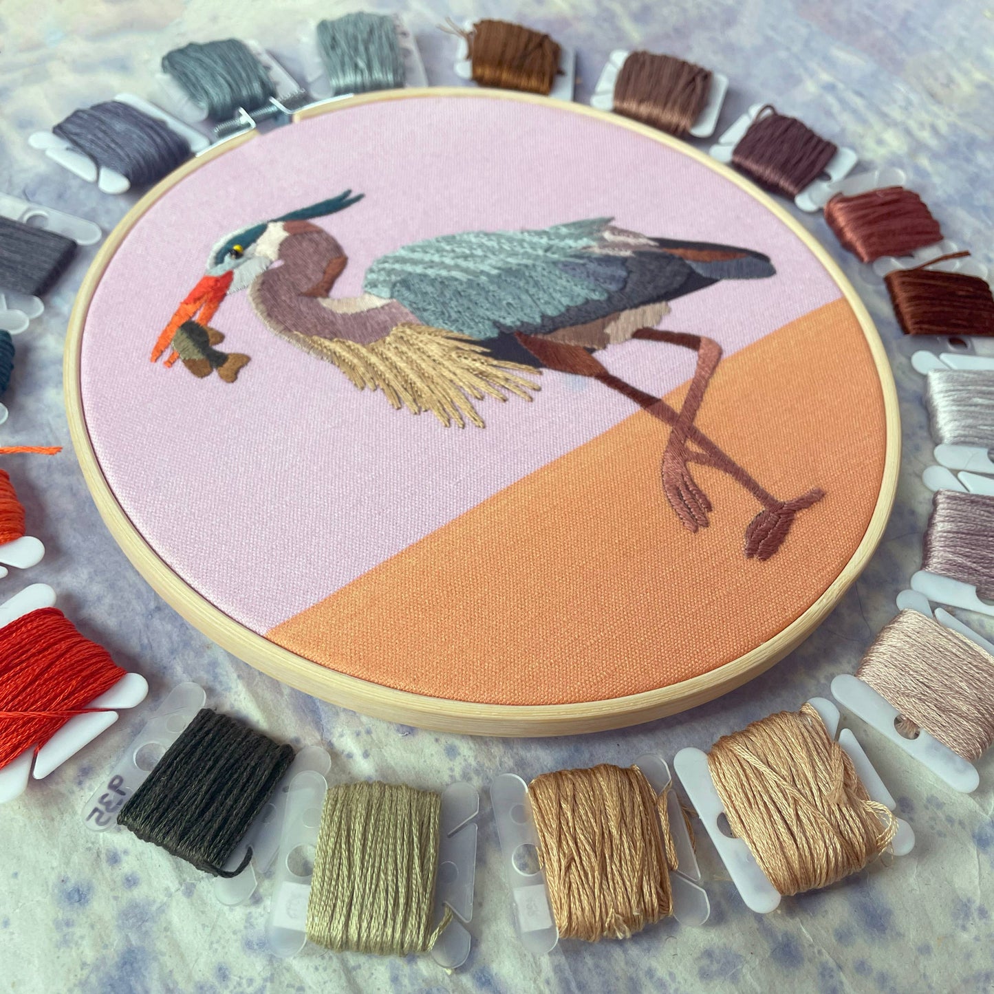 SALE DIY Embroidery and Beadwork Kit - Great Blue Heron (8")