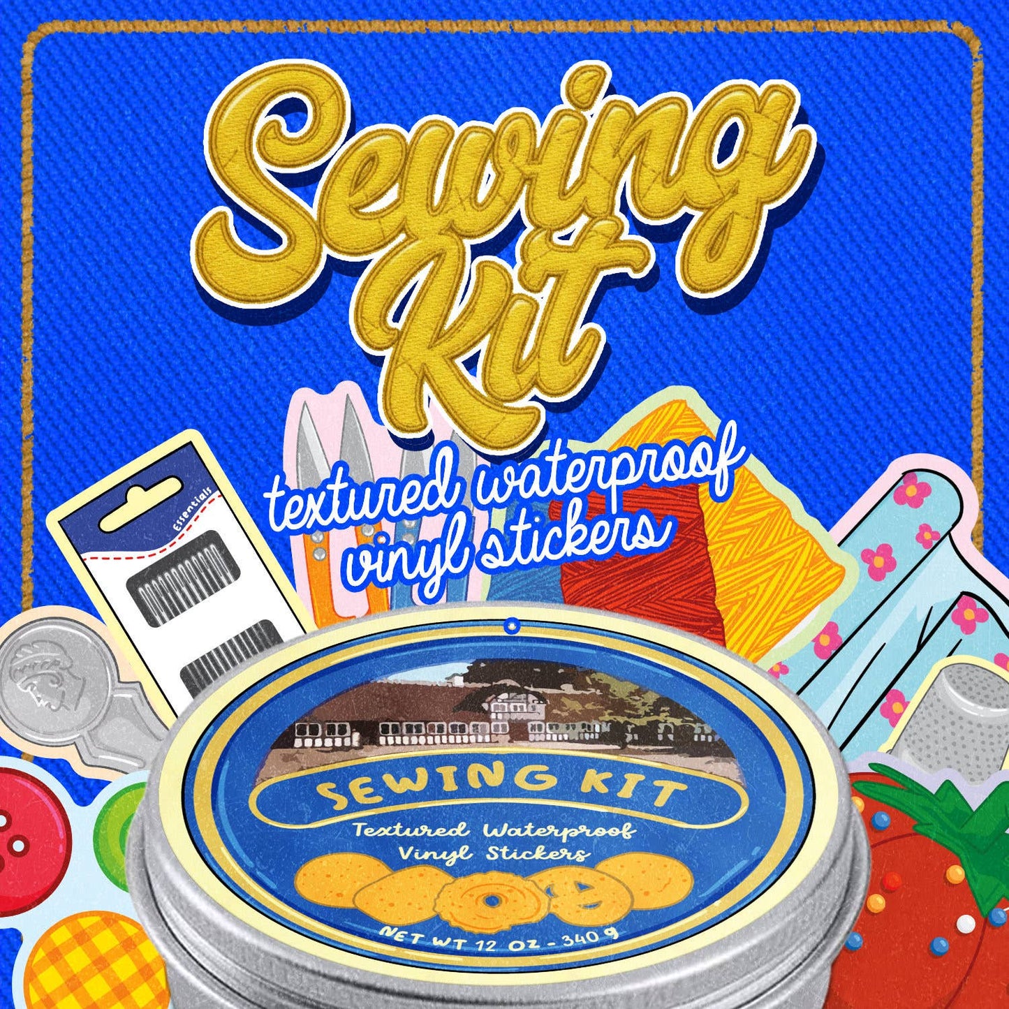 Sewing Kit Stickers Tin Can