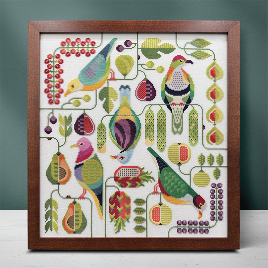 PREORDER Boomerang Stitches FRUIT DOVE FRENZY Cross Stitch Pattern Nashville Market