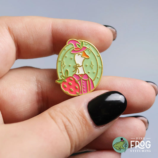 Strawberry Goose Witch Magnetic Needle Minder by Fine Frog Stitching