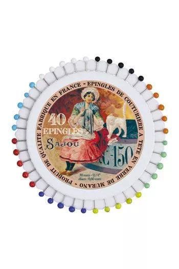 Sajou France Sewing Pins Rosette with 40 Glass Head Pins