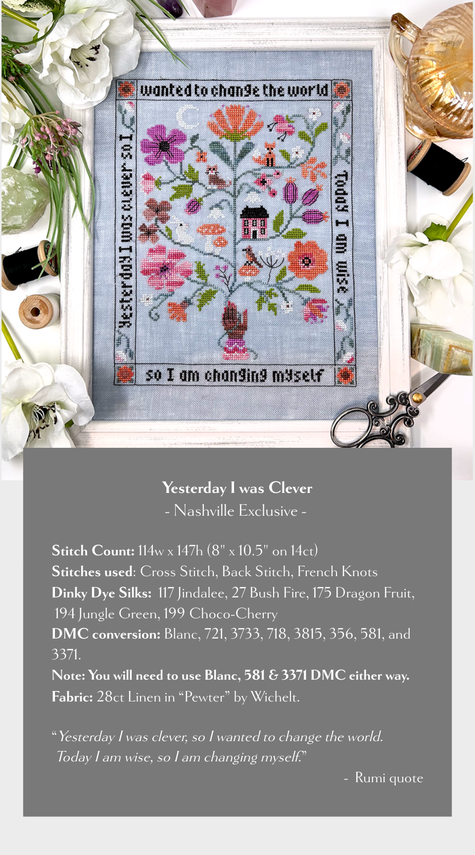 Yesterday I was Clever Cross Stitch Pattern by Tiny Modernist Nashville Market