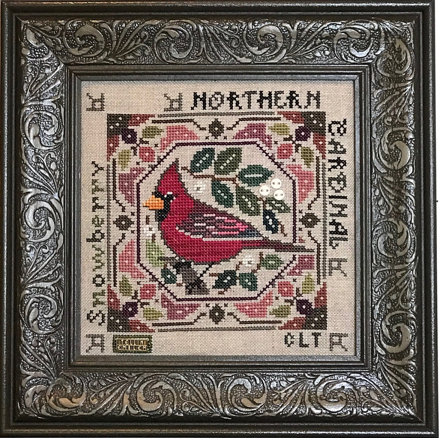 Northern Cardinal Birdie & Berries Cross Stitch Pattern by Tellin Emblem Physical Copy