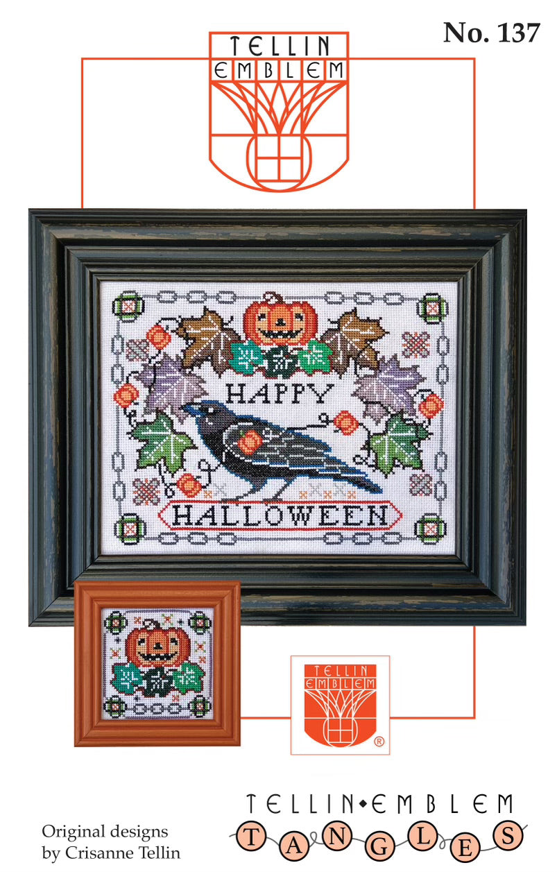 Happy Halloween Tangled Tidings Cross Stitch Pattern by Tellin Emblem Physical Copy