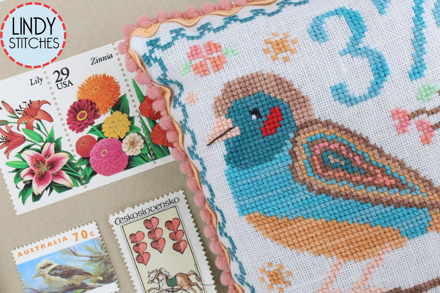 Air Mail MAY #2 Red-Cheeked Cordon-Bleu Cross Stitch Pattern by Lindy Stitches