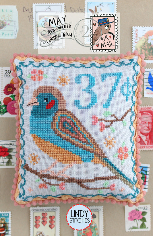 Air Mail MAY #2 Red-Cheeked Cordon-Bleu Cross Stitch Pattern by Lindy Stitches