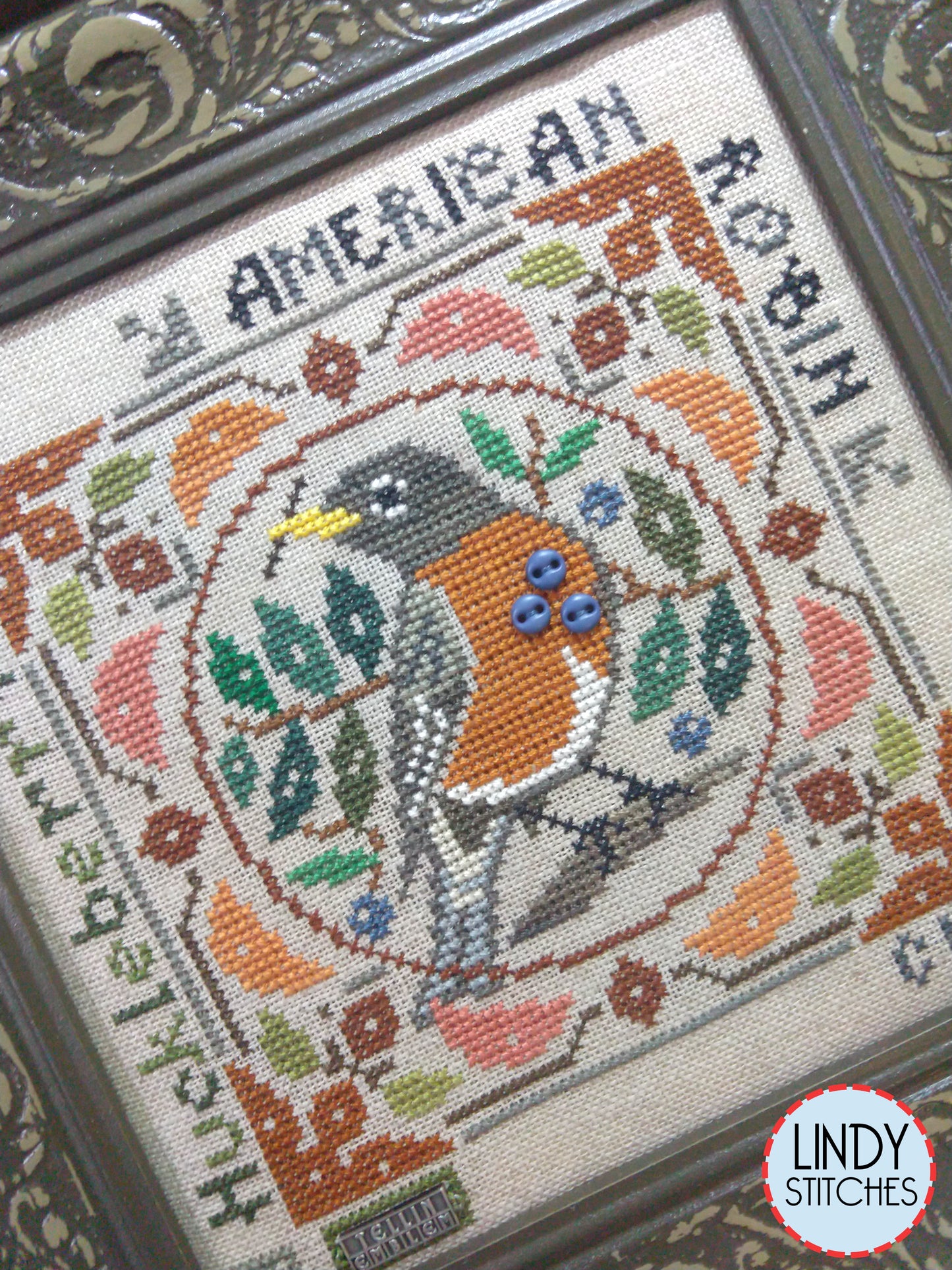 American Robin Birdie & Berries Cross Stitch Pattern by Tellin Emblem Physical Copy