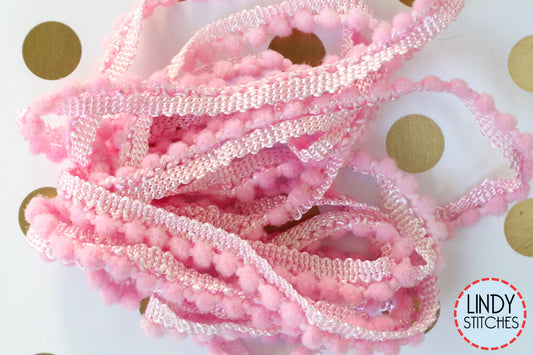 Ballerina Mini Pom Pom Trim by Lady Dot Creates Hand Dyed 2 Yards Pink