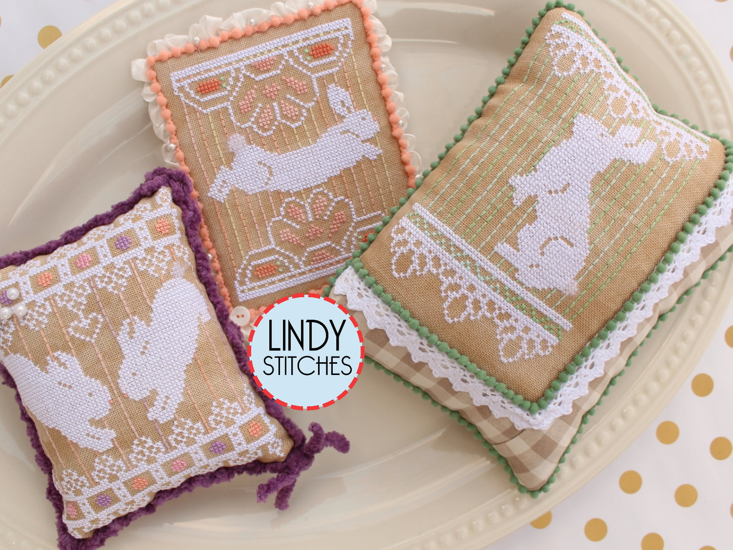Bunny Lace Trio Cross Stitch Pattern by Lindy Stitches