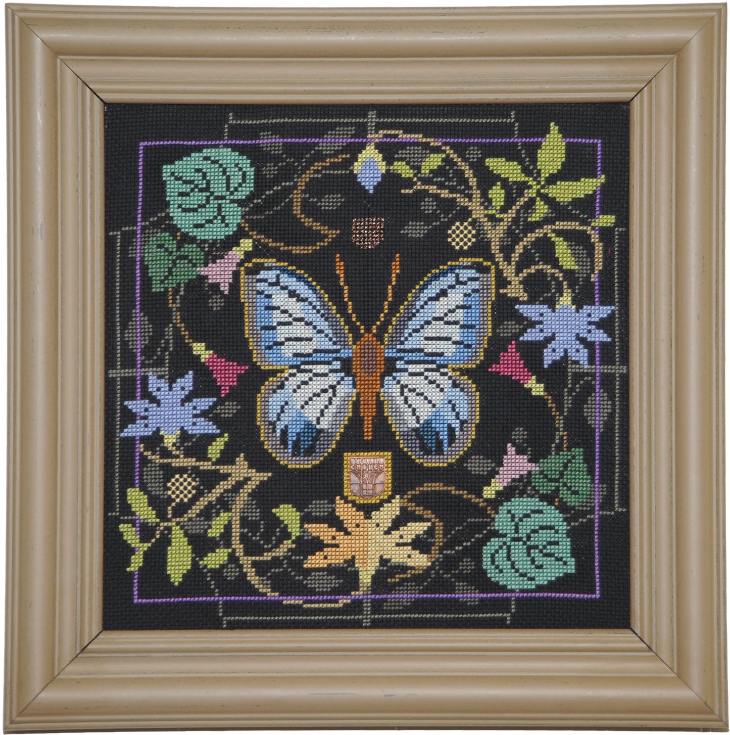 Butterfly in Bloom Green Banded Blue Cross Stitch Pattern by Tellin Emblem Physical Copy
