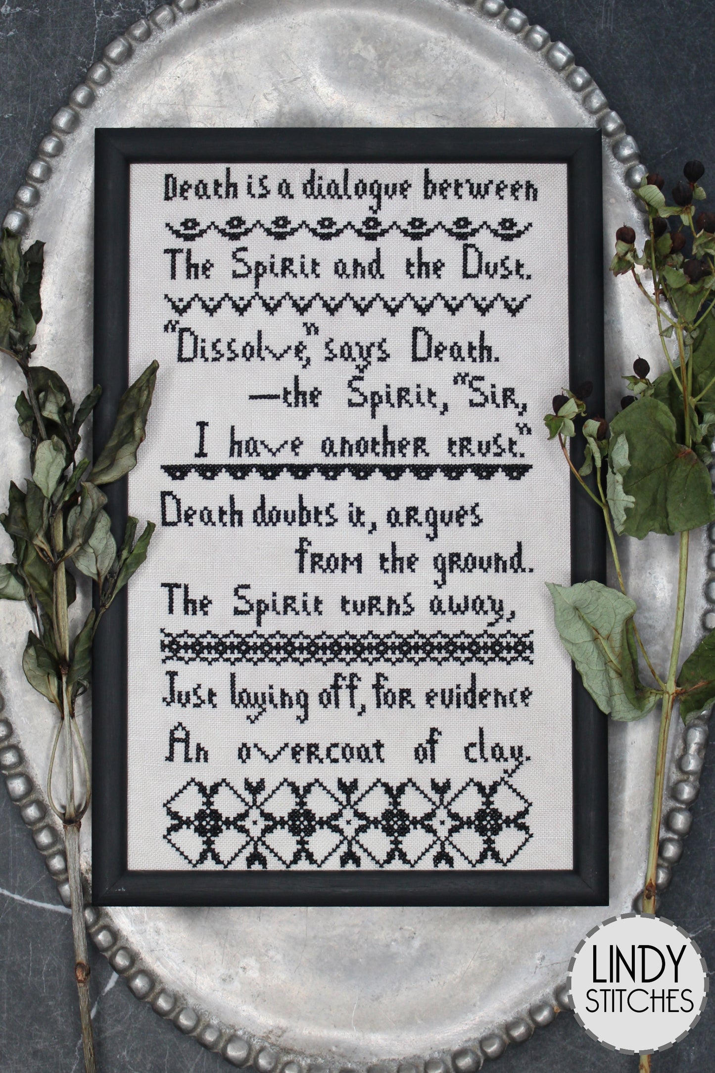 Death is a Dialogue Cross Stitch Pattern Black Band Sampler