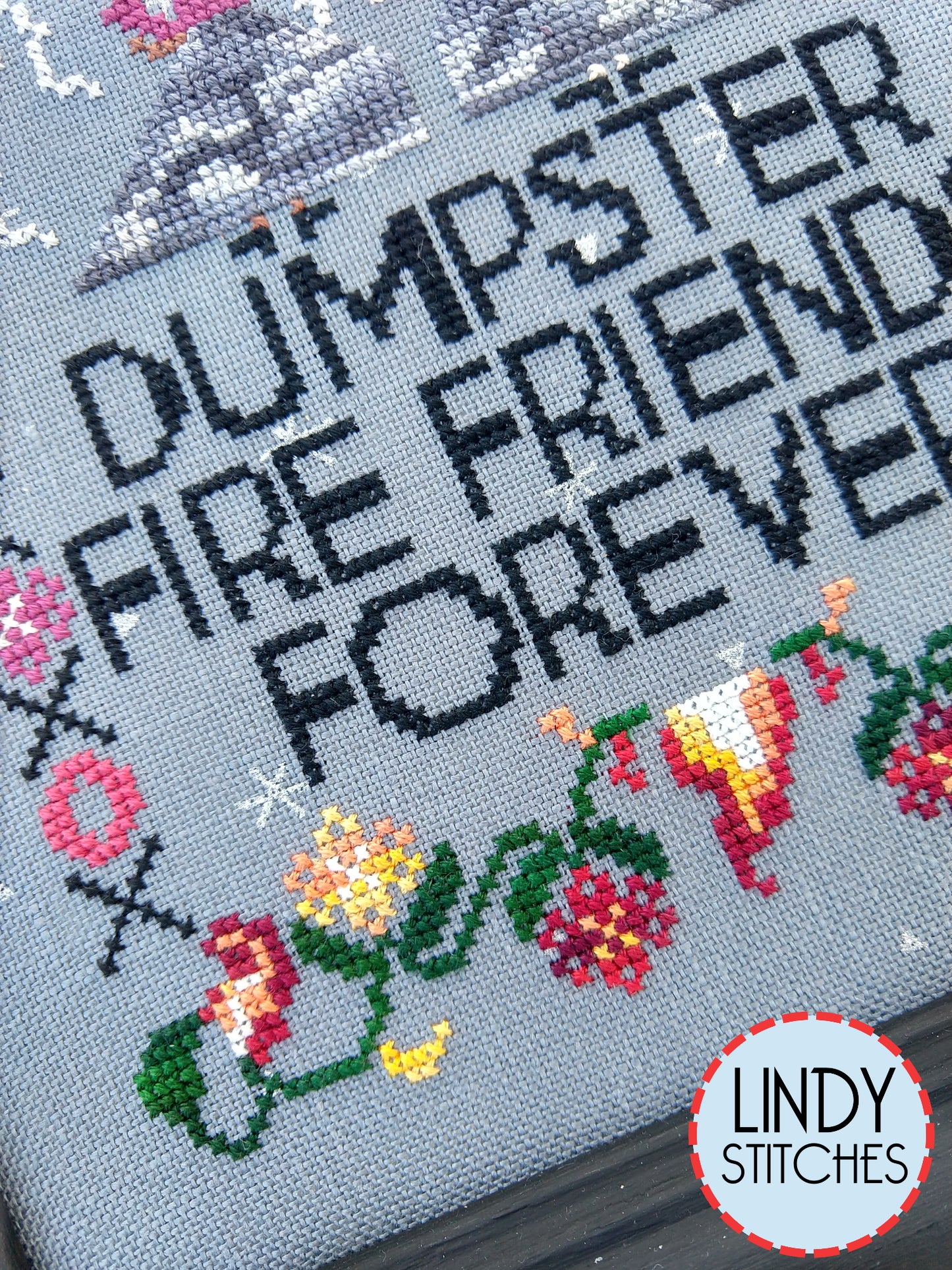 PDF Dumpster Fire Friends Forever Cross Stitch Pattern by Lindy Stitches