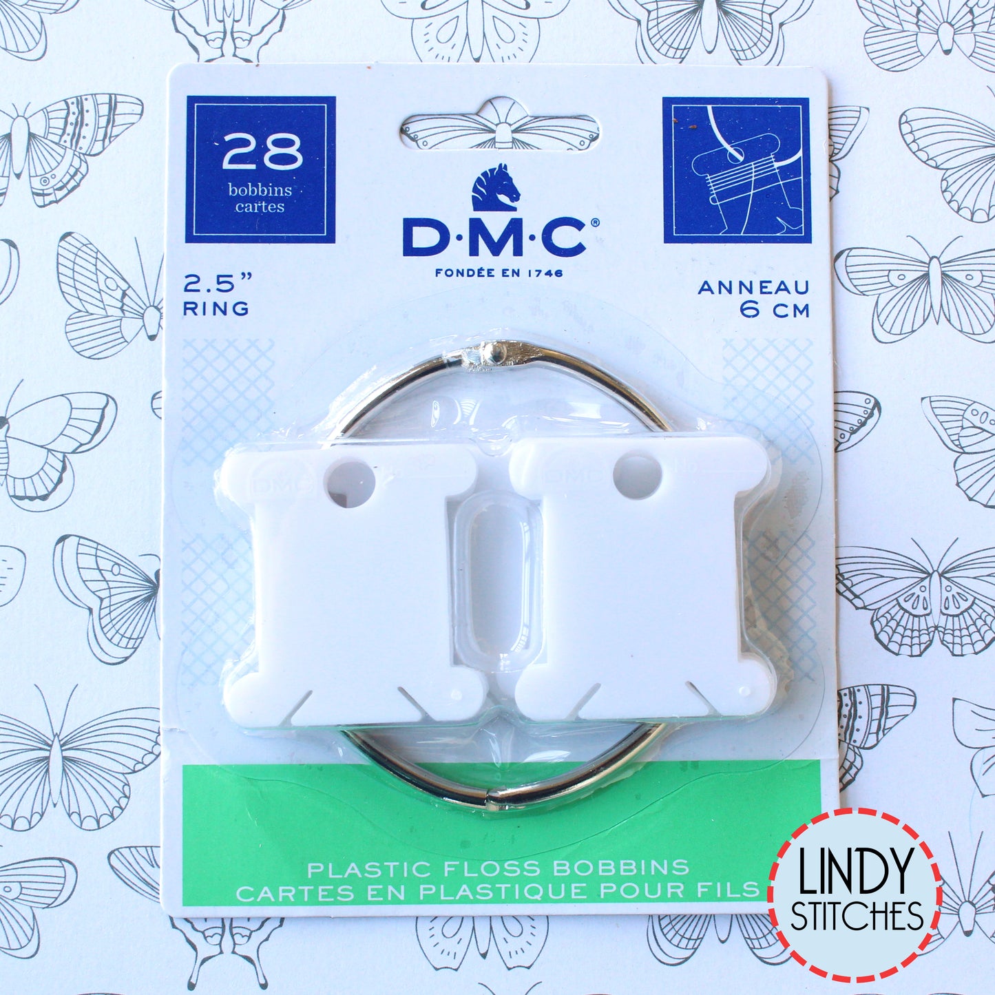 Reuseable Plastic Floss Bobbins with Ring by DMC Set of 28