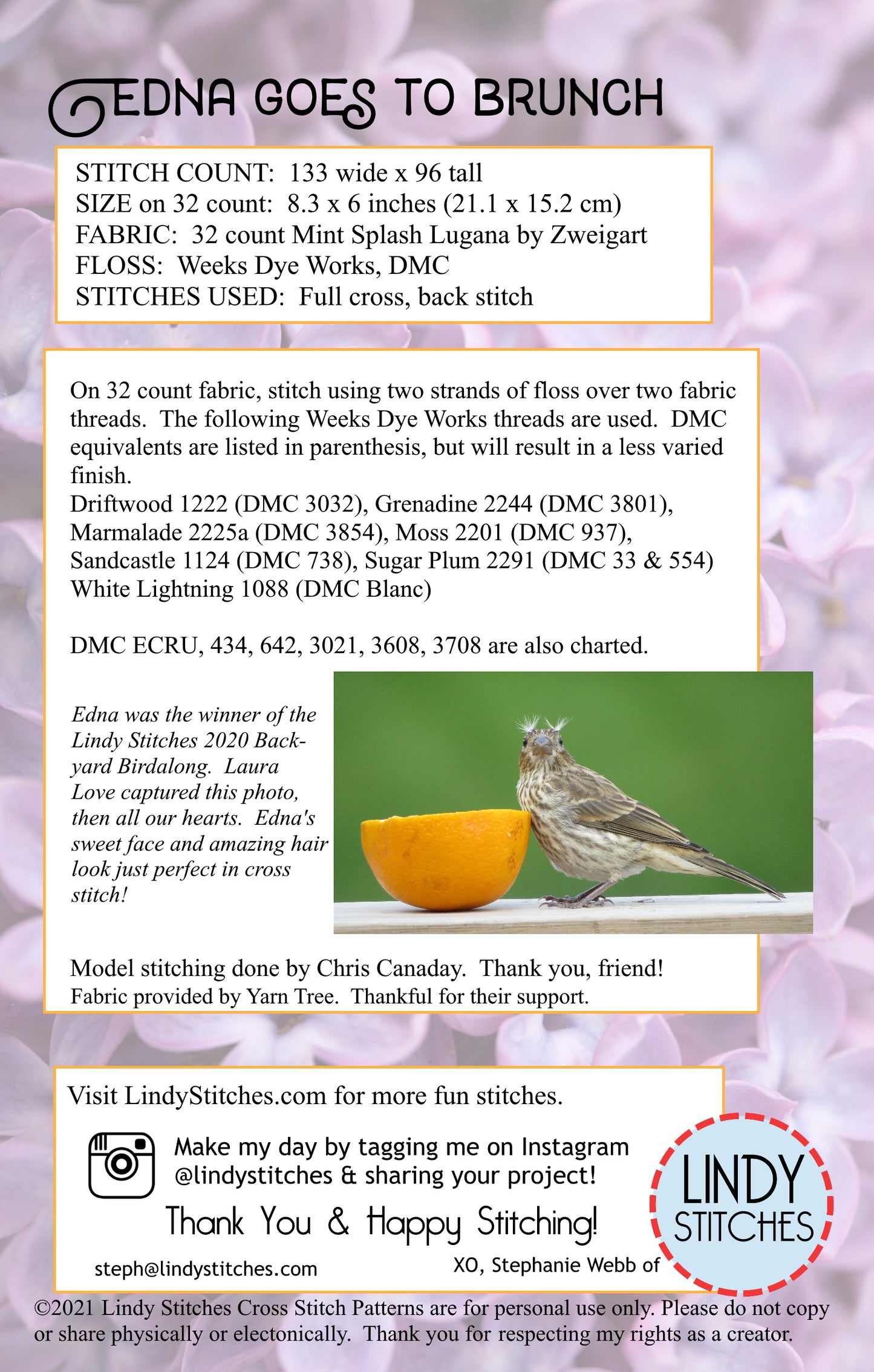 Edna Goes To Brunch Cross Stitch Pattern Lindy Stitches PDF