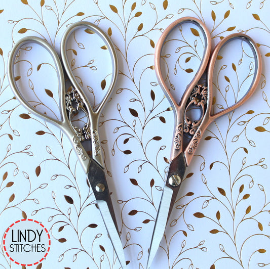 Floral Teardrop Embroidery Scissors Antique Silver or Copper