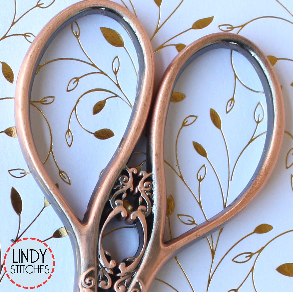 Floral Teardrop Embroidery Scissors Antique Silver or Copper