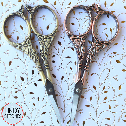 Botanical Garden Embroidery Scissors Antique Gold or Copper