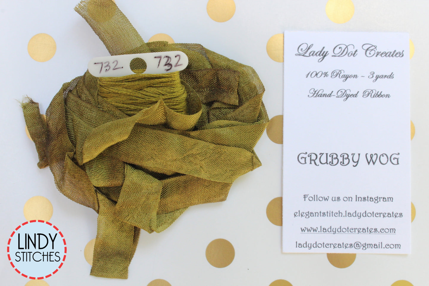 Grubby Frog Ribbon by Lady Dot Creates Hand Dyed 3 Yards Rayon Ribbon