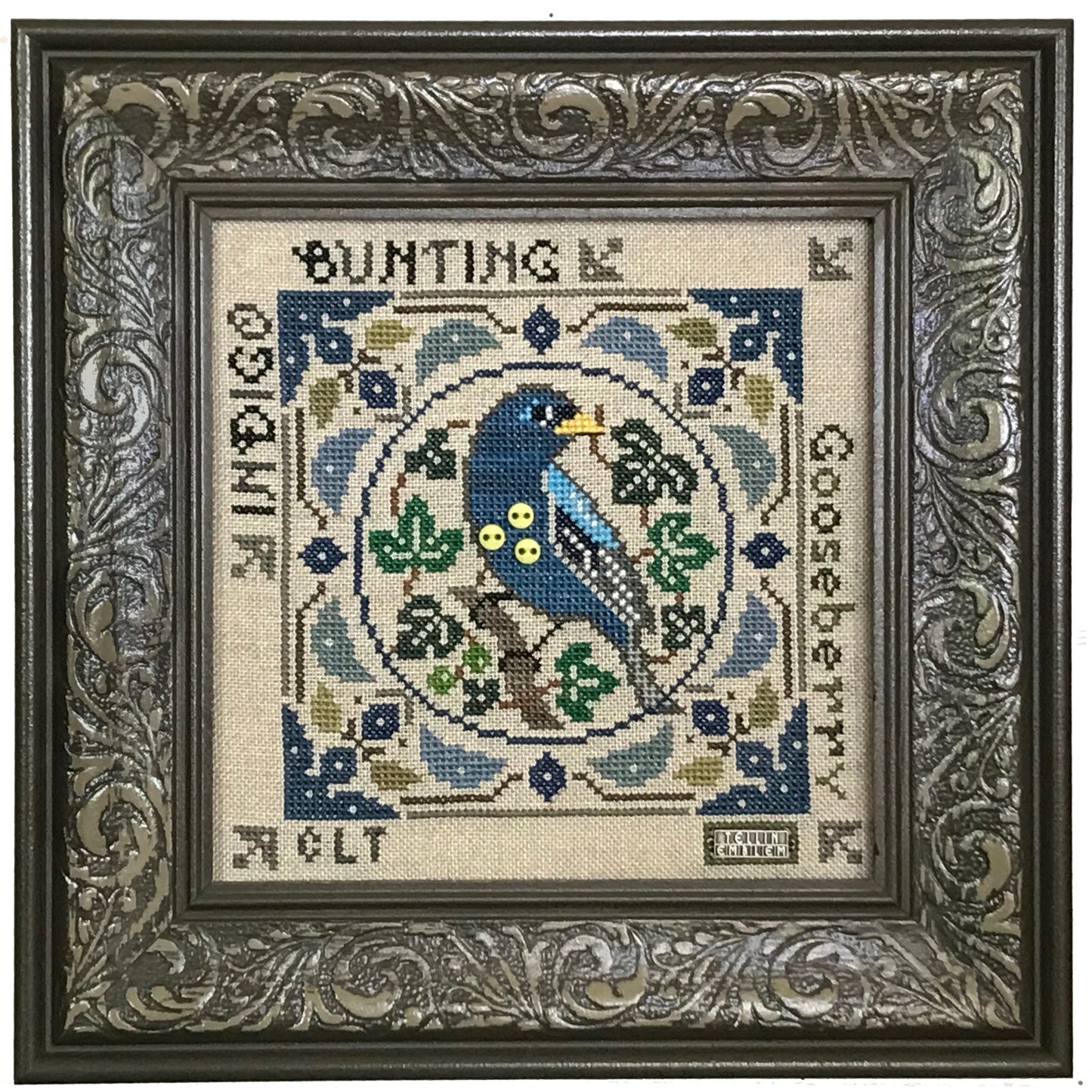 Indigo Bunting Birdie & Berries Cross Stitch Pattern by Tellin Emblem Physical Copy