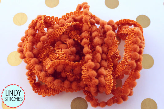 Jack Mini Pom Pom Trim by Lady Dot Creates Hand Dyed 2 Yards Orange