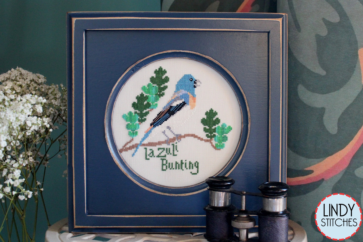 Lazuli Bunting Bird Crush Club Cross Stitch Pattern #5