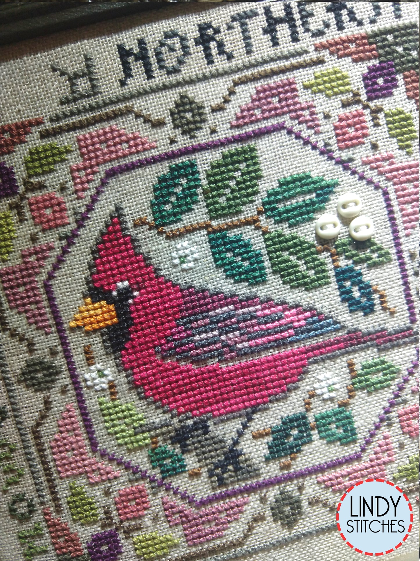 Northern Cardinal Birdie & Berries Cross Stitch Pattern by Tellin Emblem Physical Copy