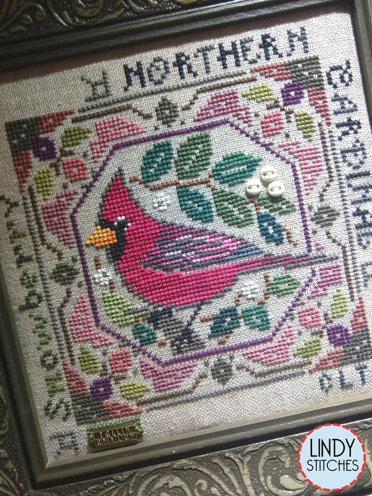 Northern Cardinal Birdie & Berries Cross Stitch Pattern by Tellin Emblem Physical Copy