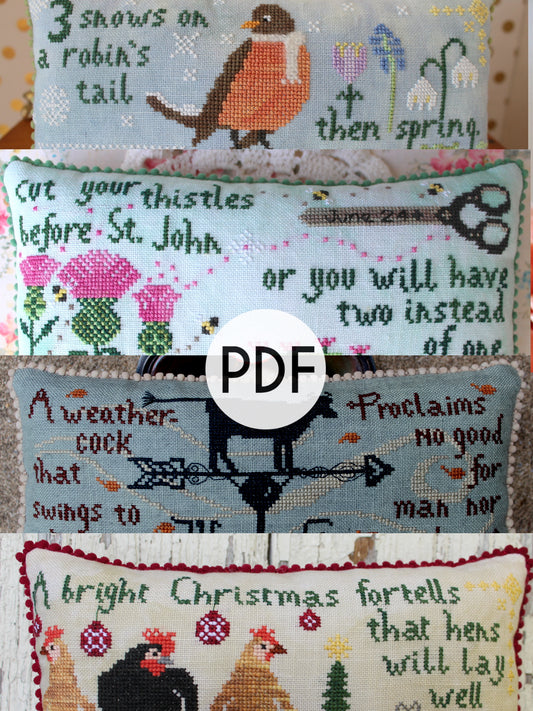 Weather Proverb Set of Four PDF Cross Stitch Patterns by Lindy Stitches