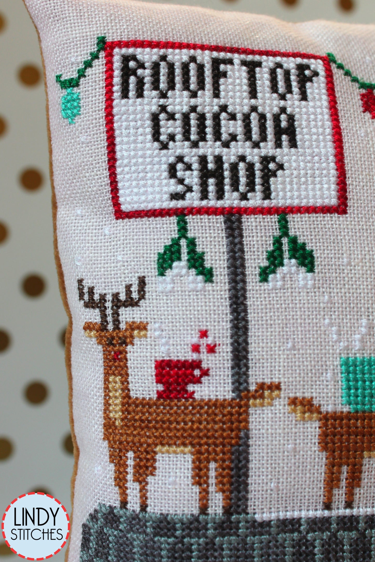 Rooftop Cocoa Shop Cross Stitch Pattern by Lindy Stitches
