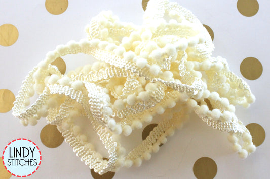 Vanilla Mini Pom Pom Trim by Lady Dot Creates Hand Dyed 2 Yards Cream