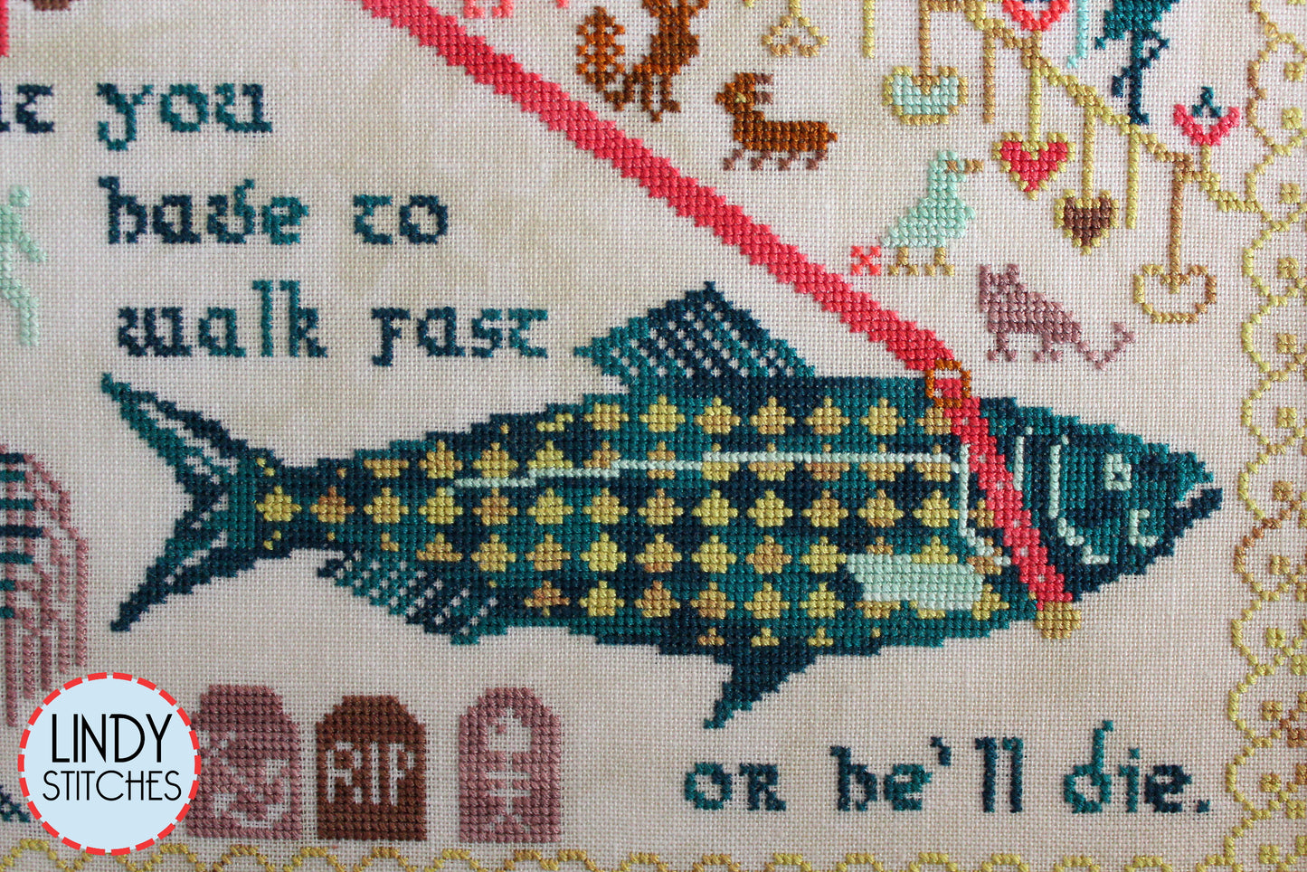 Walk Fast Sampler Golden Girls Rose Cross Stitch Pattern PDF