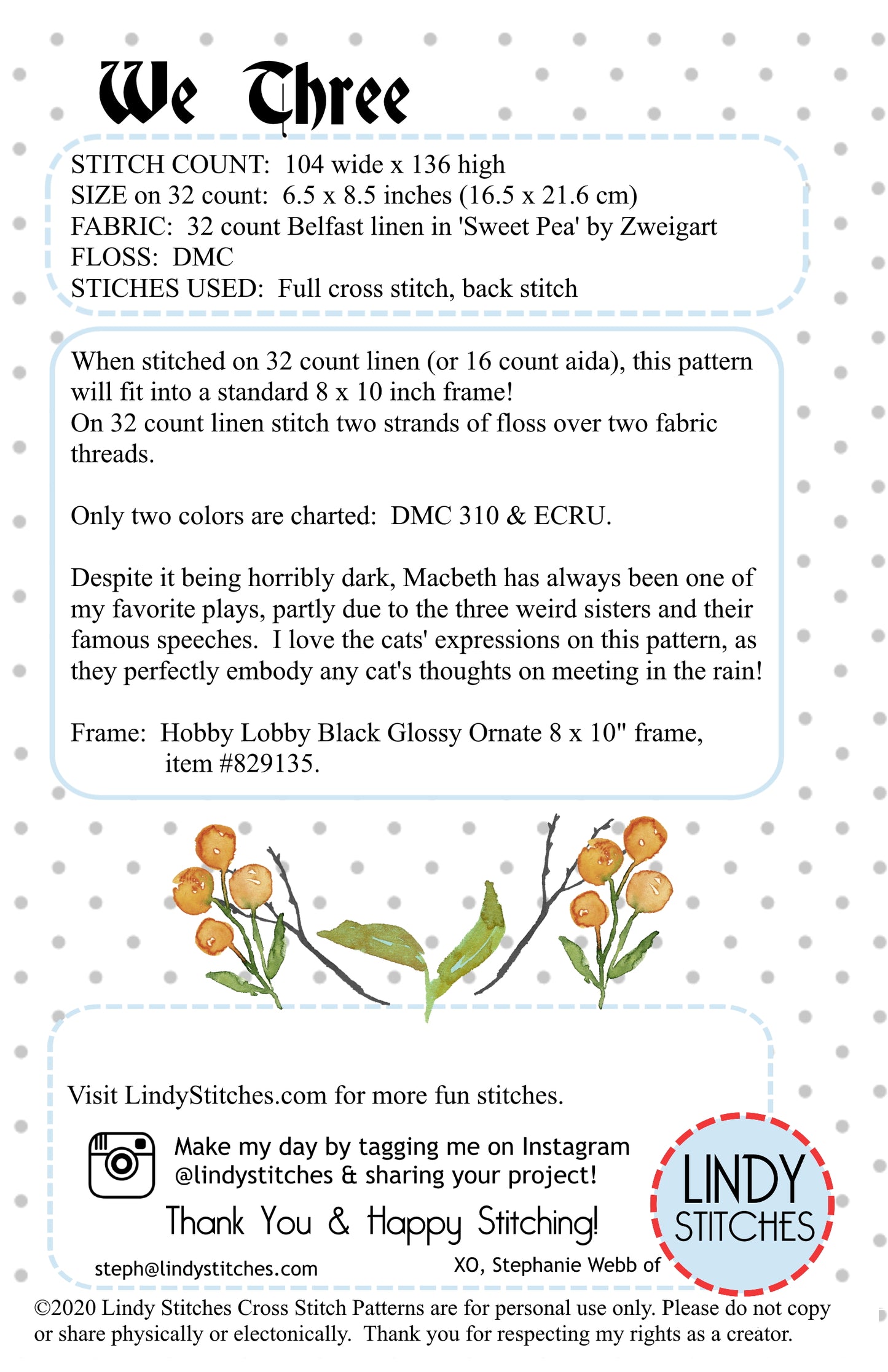 We Three Cross Stitch Pattern Modern Cross Stitch by Lindy Stitches Pattern PDF only